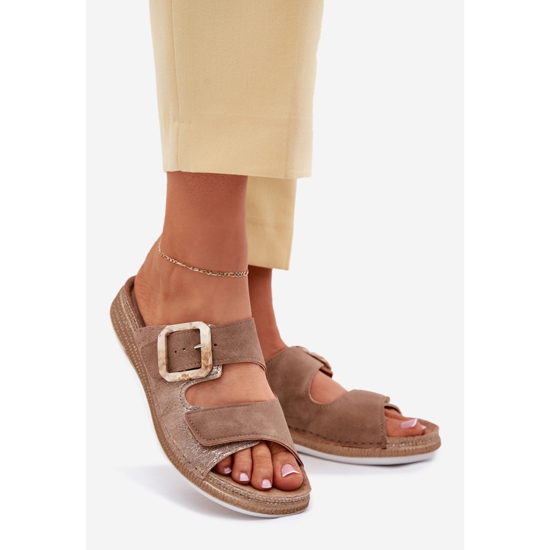 Damenflip Flops mit Schnalle und Klettverschluss inblu mk000013 braun 1