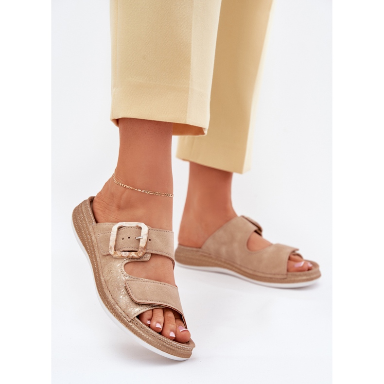 Inblu Damenflip Flops mit Schnalle und Klettverschluss in Blu Mk000013 Beige 2