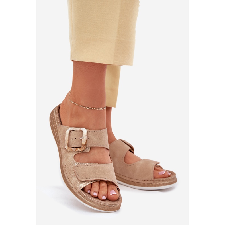 Inblu Damenflip Flops mit Schnalle und Klettverschluss in Blu Mk000013 Beige 1