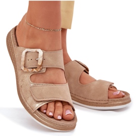 Inblu Damenflip Flops mit Schnalle und Klettverschluss in Blu Mk000013 Beige 7