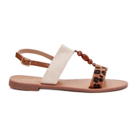 Flache Frauensandalen mit Perlen braunen Leopardendruck 8