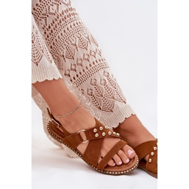 Flach -heftige Frauensandalen mit Kamelgoldenen Stollen braun 6