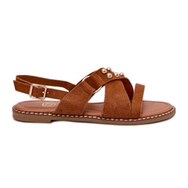Flach -heftige Frauensandalen mit Kamelgoldenen Stollen braun 8