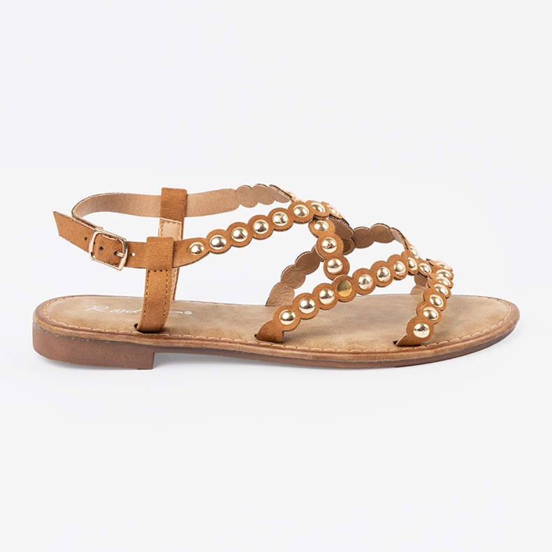 Karamell flache Sandalen mit Stollen beige 1