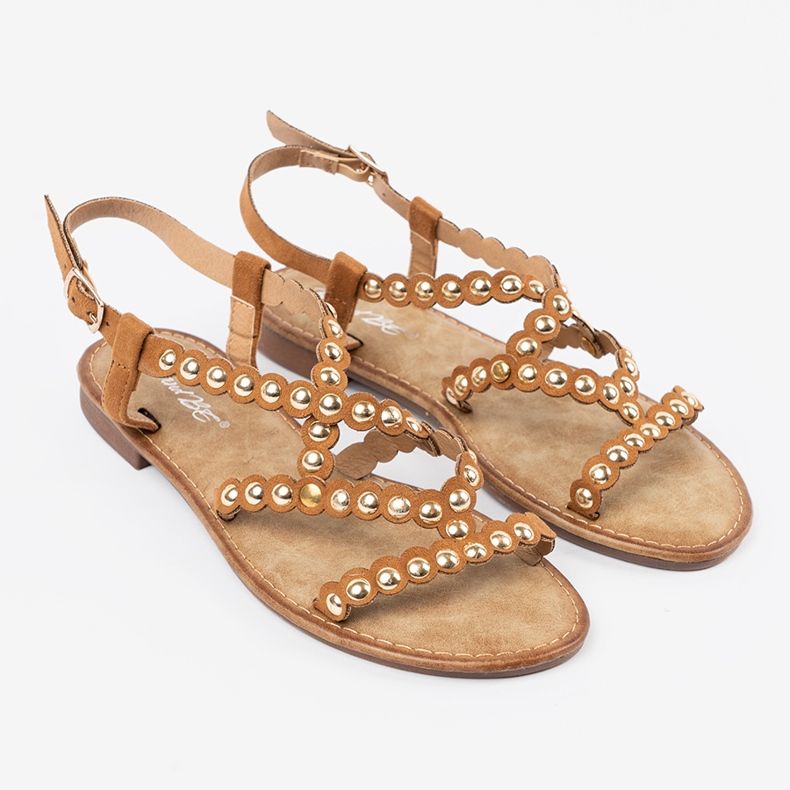 Karamell flache Sandalen mit Stollen beige 2