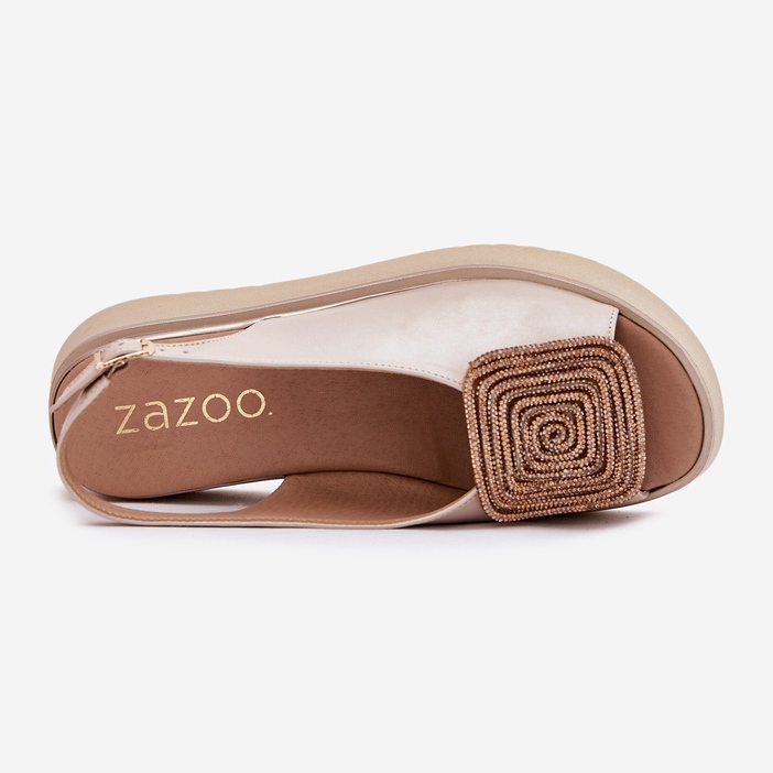 Zazoo 1786 Damen -Ledersandalen für Frauen auf der Plattform mit Perlmaus beige Dekoration 2