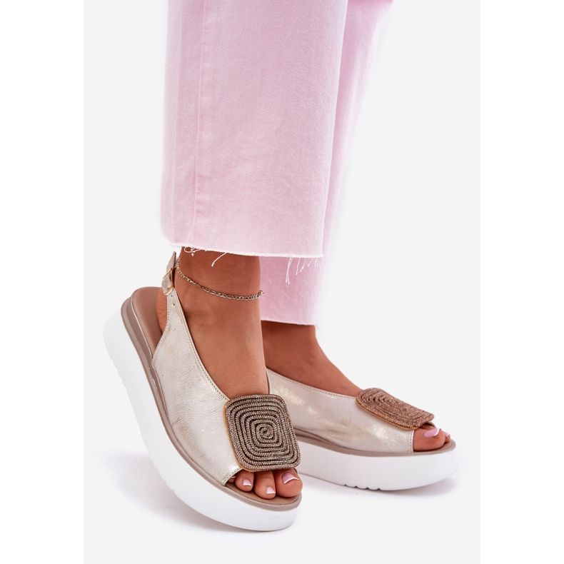 Zazoo 1786 Damen -Ledersandalen für Frauen auf der Plattform mit einem goldenen Ornament ausgelöscht 1