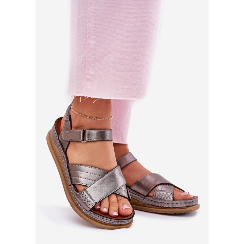 Damen-Ledersandalen für Frauen auf der Maciejka L7064-35 Graphit-Plattform grau 1