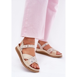 Damen-Ledersandalen für Frauen auf der Maciejka L7064-37 ECRU-Plattform beige 2