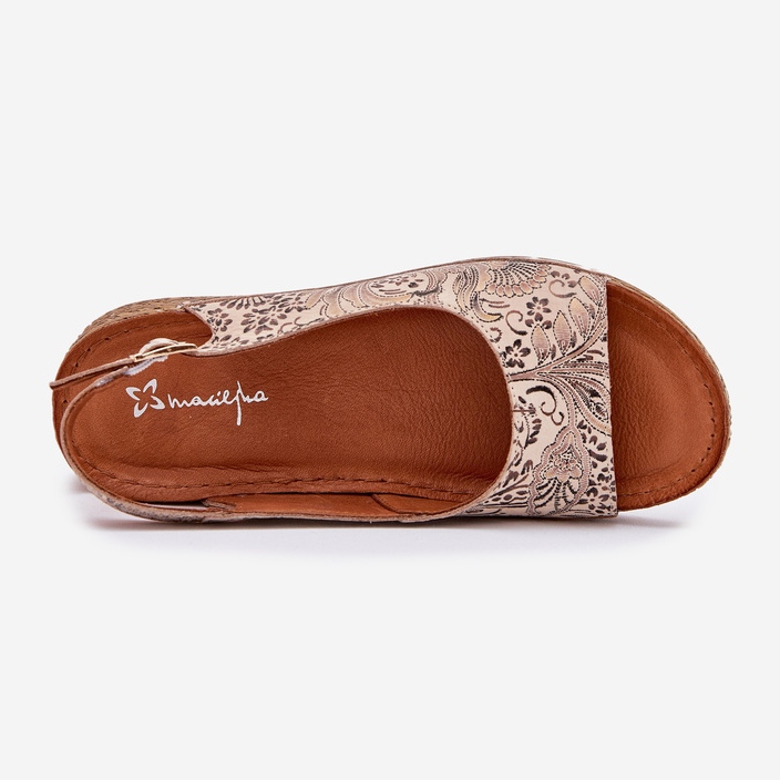 Frauen Ledersandalen auf Keil Maciejka L7069-04 Beige 2