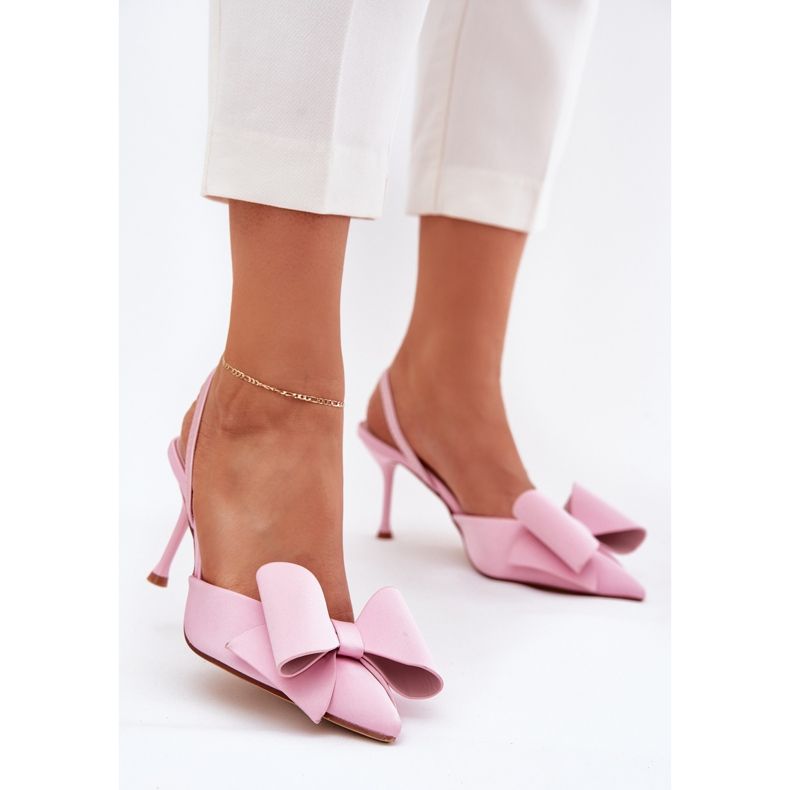 High Heels mit nackten Absätzen und einem rosa Bogen 2