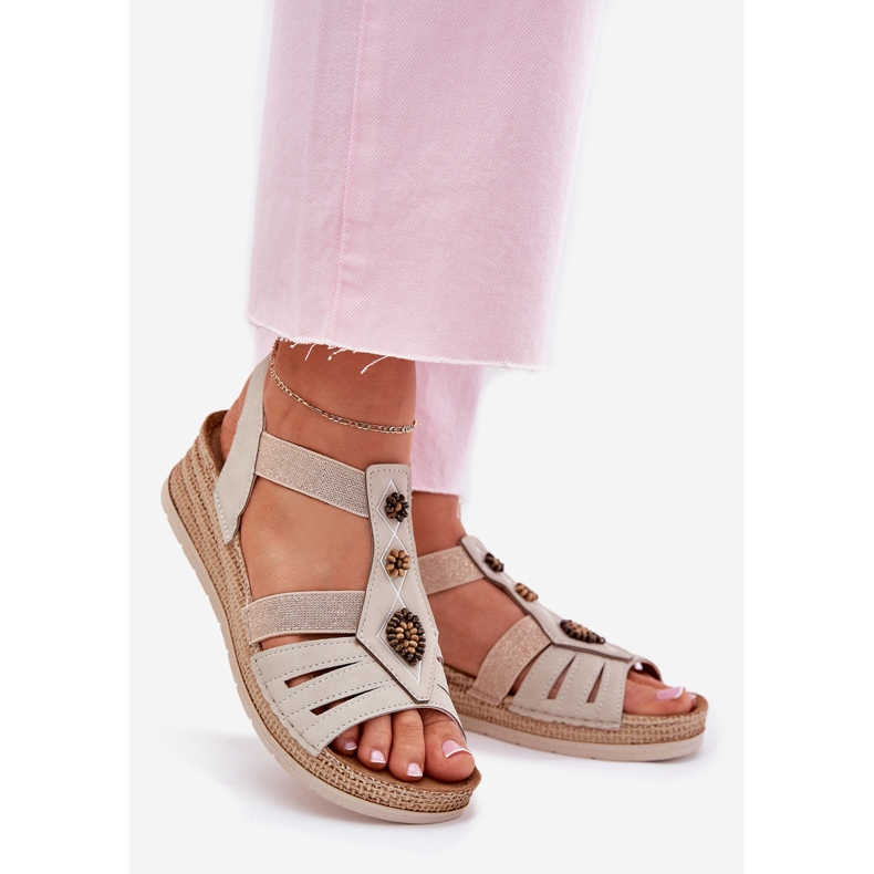 Frauenkeilsandalen mit Inblu Rv000015 Dekorationen beige 1