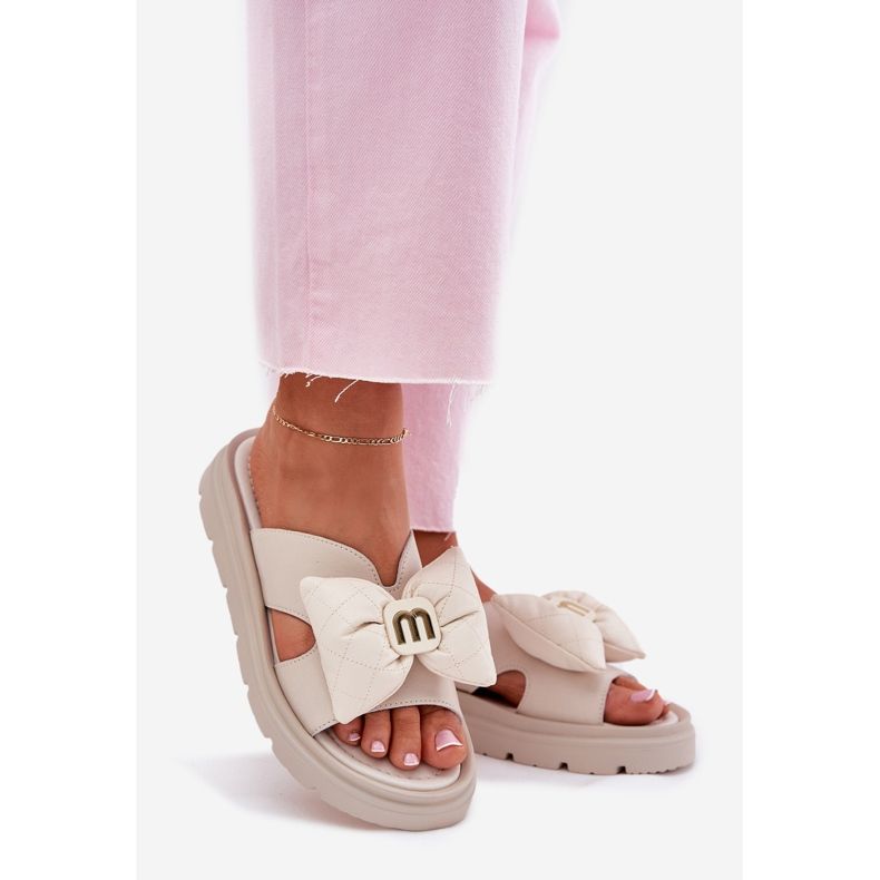 Damen -Leder -Flip -Flops auf der Plattform mit Chebello 4647 Beige 1