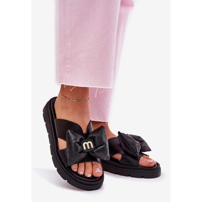 Damen -Leder -Flip -Flops auf der Plattform mit Chebello 4647 Black Bogen schwarz 1