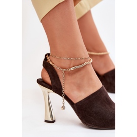 Wildleder -Sandalen auf einer High Heel mit einem dekorativen Chebello 4440 Schokoladenarmband braun 5