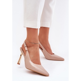 Lackierte High Heels mit offener Ferse und spitze Zehen beige 2