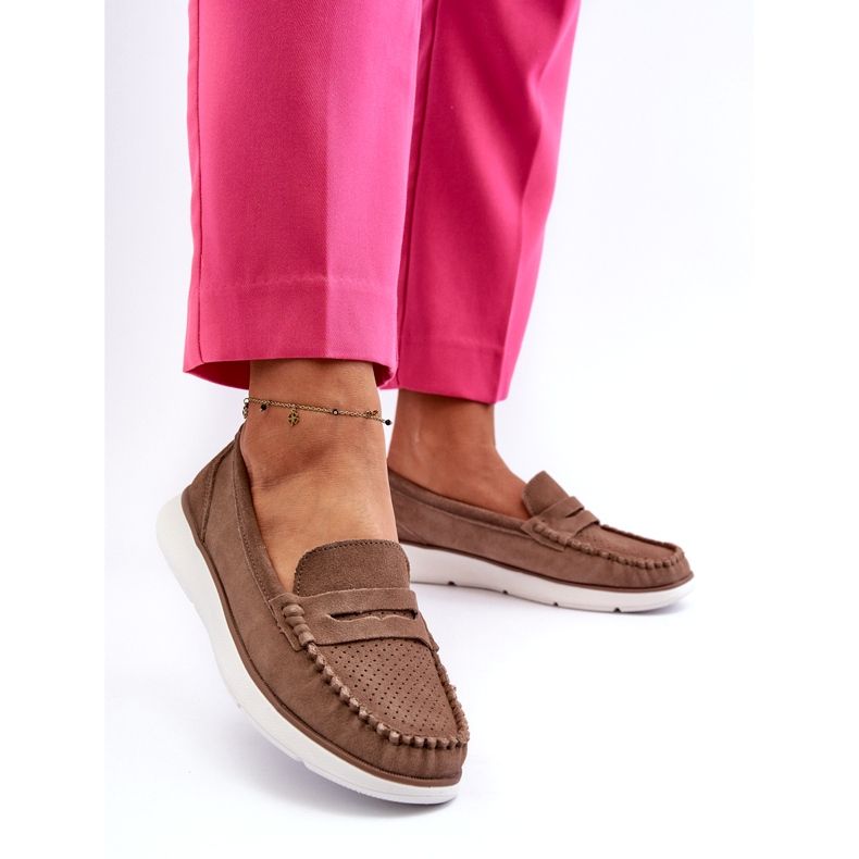 Frauen -Wildleder -Slipper auf der Sergio Leone SP012 Plattform Light Beige 1