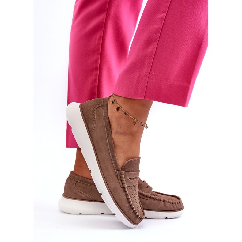 Frauen -Wildleder -Slipper auf der Sergio Leone SP012 Plattform Light Beige 3