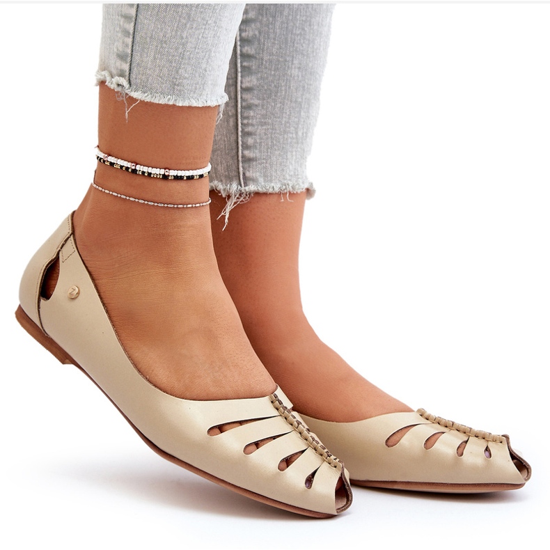 Zazoo 10009 Komfortable Leder Frauen Ballerinas Beige 6