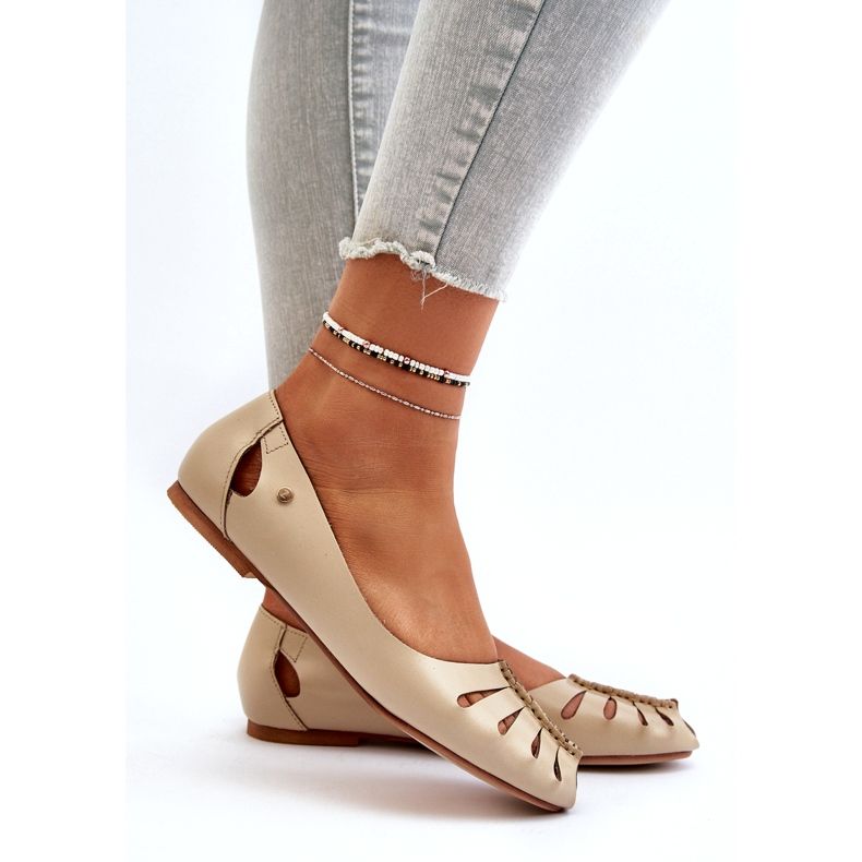 Zazoo 10009 Komfortable Leder Frauen Ballerinas Beige 5