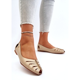 Zazoo 10009 Komfortable Leder Frauen Ballerinas Beige 2