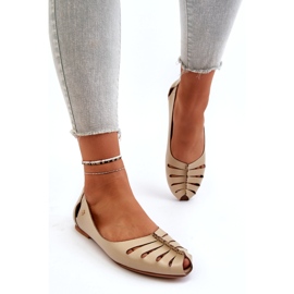 Zazoo 10009 Komfortable Leder Frauen Ballerinas Beige 3