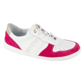 Barfuß Lederschuhe Olivier 1773pol - Leichte minimalistische weiße Turnschuhe mit Fuchsia 3