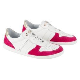 Barfuß Lederschuhe Olivier 1773pol - Leichte minimalistische weiße Turnschuhe mit Fuchsia 4