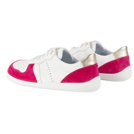 Barfuß Lederschuhe Olivier 1773pol - Leichte minimalistische weiße Turnschuhe mit Fuchsia 6