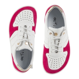 Barfuß Lederschuhe Olivier 1773pol - Leichte minimalistische weiße Turnschuhe mit Fuchsia 7
