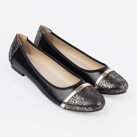 Goodin Schwarze Ballerinas mit goldenen Dekorationen 1
