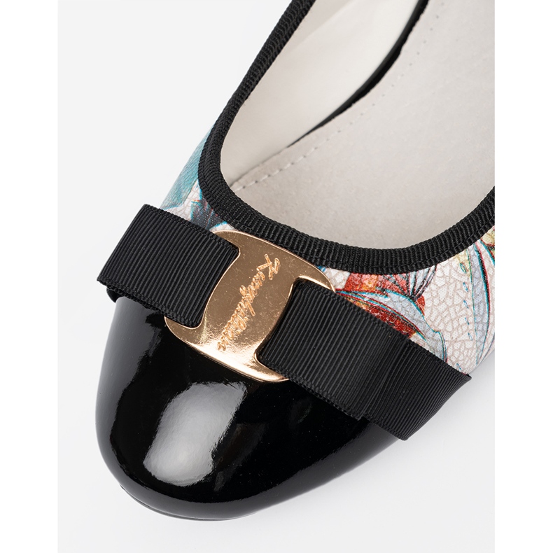 Goodin Schwarze und schwarze Ballerinas mit Blumen weiß 1