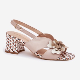 Damen -Ledersandalen für Frauen am Laura Messi 2950 Beige Flowers Post 4