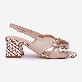 Damen -Ledersandalen für Frauen am Laura Messi 2950 Beige Flowers Post 8