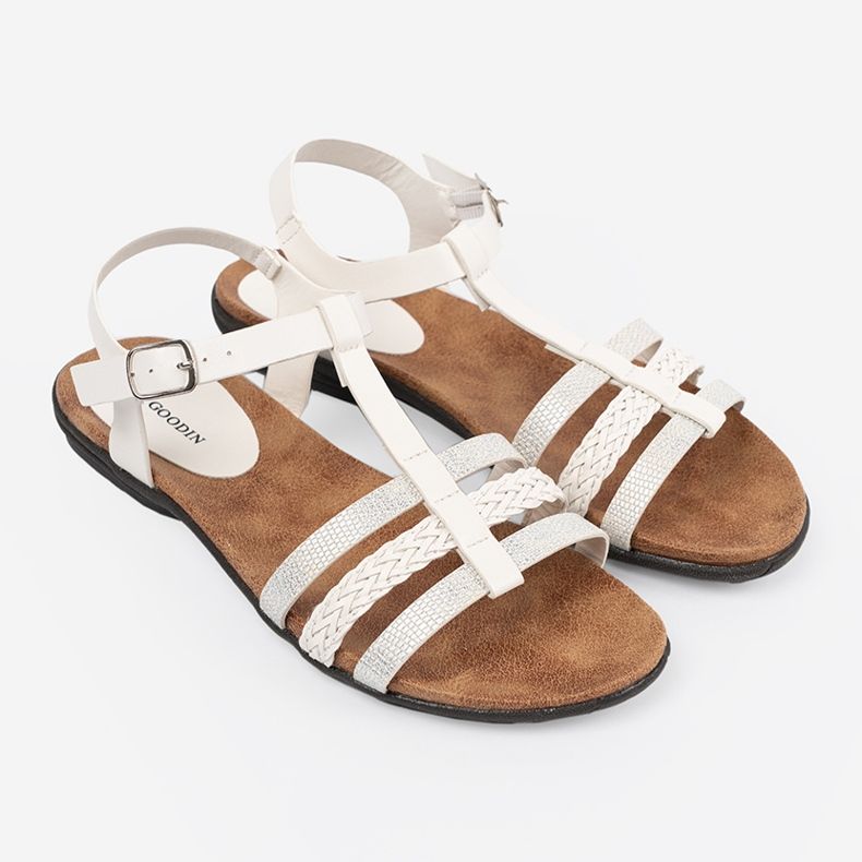 Goodin Weiße Frauensandalen mit dekorierten Streifen 2