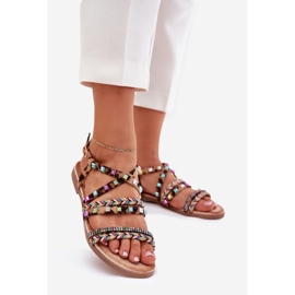 Frauensandalen mit Dekoration und gewebten Leopardengürteln braun 1