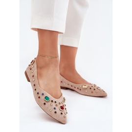 Frauen Ballerinas mit beige Kristallen dekoriert 2