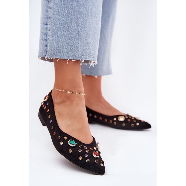 Frauen Ballerinas mit schwarzen Kristallen dekoriert 2