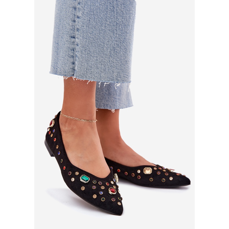Frauen Ballerinas mit schwarzen Kristallen dekoriert 1