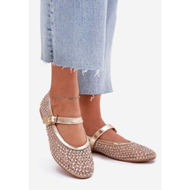 Dekorierte Frauen -Ballerinas mit einem Streifen und einer goldenen Klemme 1