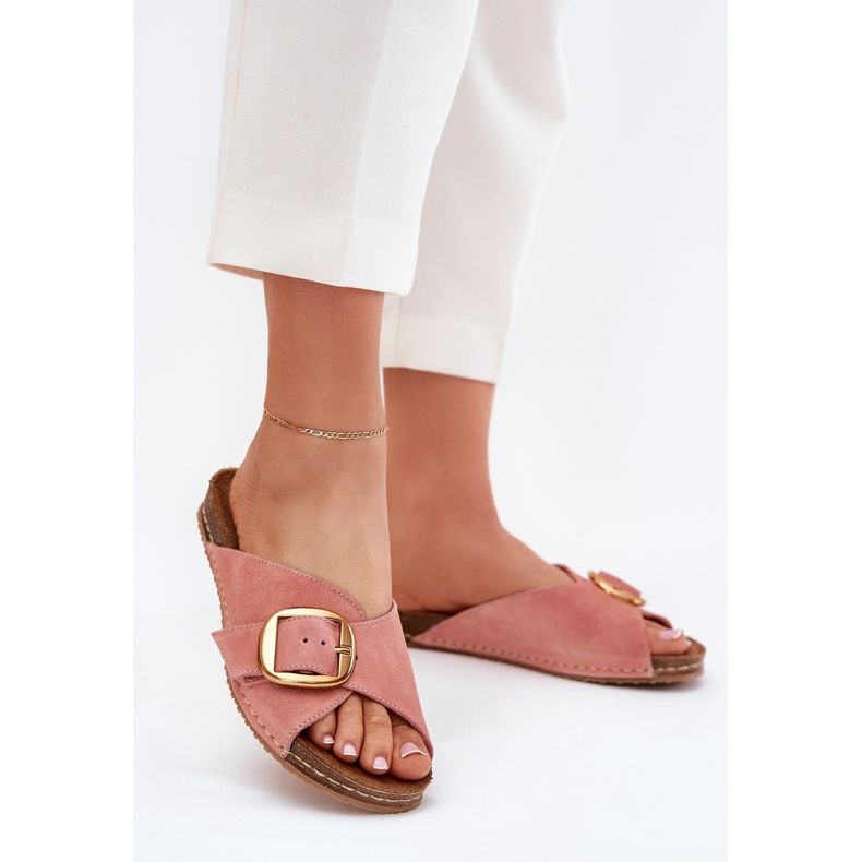 Lederflip Flops mit einer goldenen Klemme Maciejka 07000-15 Pink rosa 2