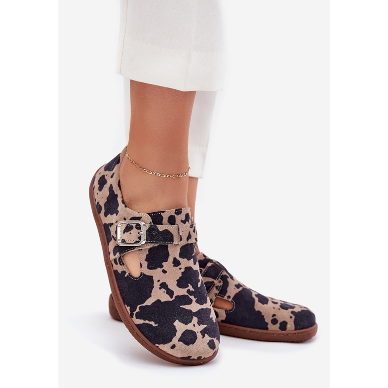 Frauen Wildlederschuhe mit einer Schnalle Speck-Voreingenommenheit Zazoo N1261 Brown-Beige braun 1