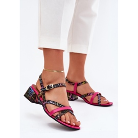 Damen-Ledersandalen auf dem Pfosten mit Maciejka-Streifen 06959-39 Fuchsia rosa 2