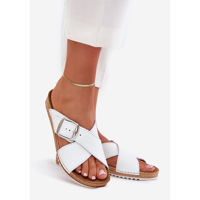 Damen Leder -Hausschuhe mit Inblu vo0004gu Schnalle Weiß 1