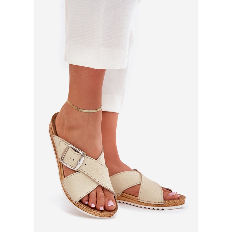 Frauen Lederflip Flops mit Inblu vo0004gu Buckle Beige 1