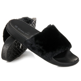 Queen Vivi Hausschuhe mit Fell schwarz 1