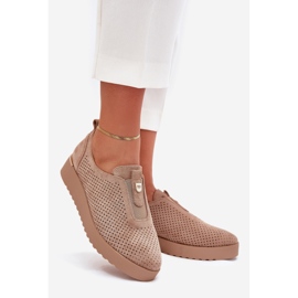 EVento Frauenschuhe auf der Plattform mit Öko -Wildleder dunkler Beige Aviara 1