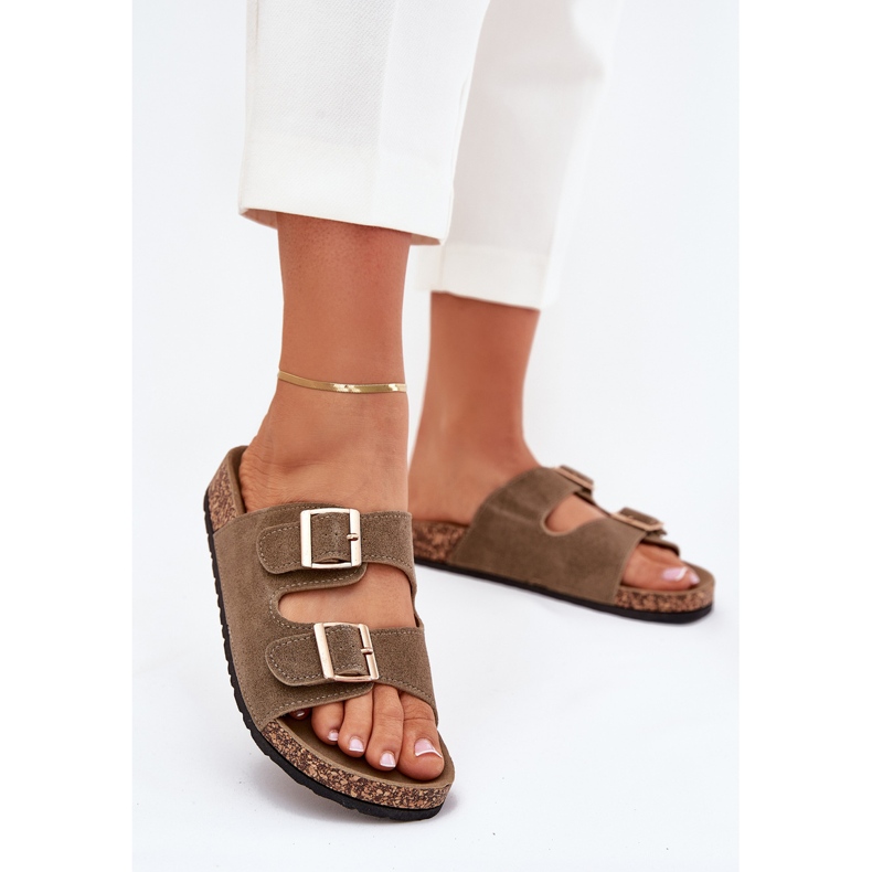 Boto Damenflip Flops mit goldenen Klemmen und dunkelgrünem Luner 2