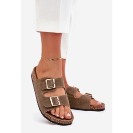 Boto Damenflip Flops mit goldenen Klemmen und dunkelgrünem Luner 1