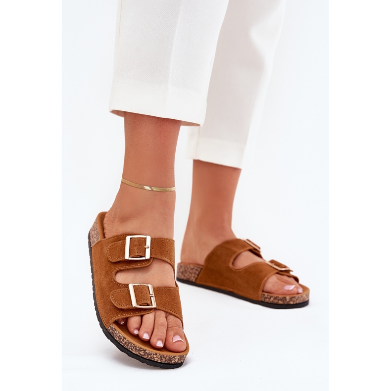 Boto Frauenflip -Flops mit goldenen Klemmen und Kamel -Luner -Nähten braun 2